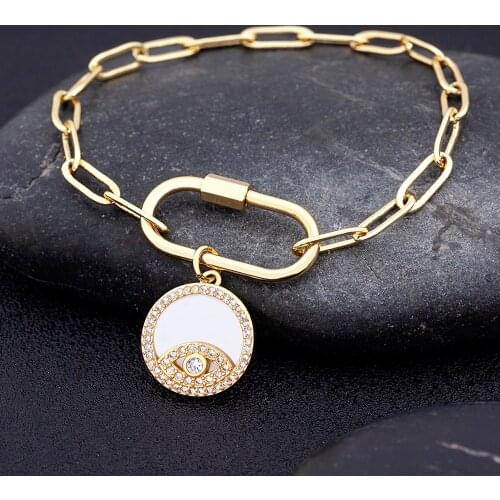 Shell Design Evil Eye Chain Lock Adjustable Bracelet Copper Cubic Zirconia For Women Girls Charm Statement Jewelry Gift 2021