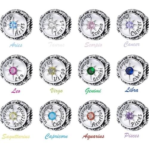 WOSTU New Arrival 925 Sterling Silver Aries Twelve Constellations Charms Beads For Women Fit DIY Bracelet Jewelry DXC1725
