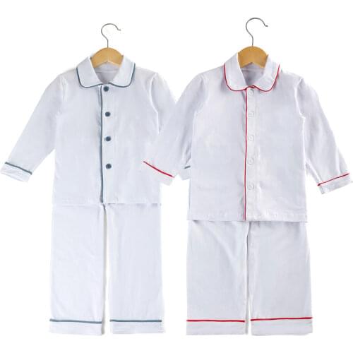 Kids clothing plain white cute pajamas winter baby boys boutique home wear full sleeve pjs