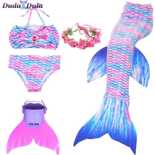 Girls Kids Children Little Mermaid Tail Costume Swimmable Monofin Bikini Bathing Swimsuit Set