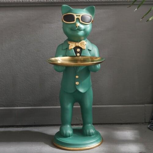 Home Dector Large Creative Sculpture Cat Floor Ornaments Living Room Tea table tray Ornament Gift Nordic Resin Decoration