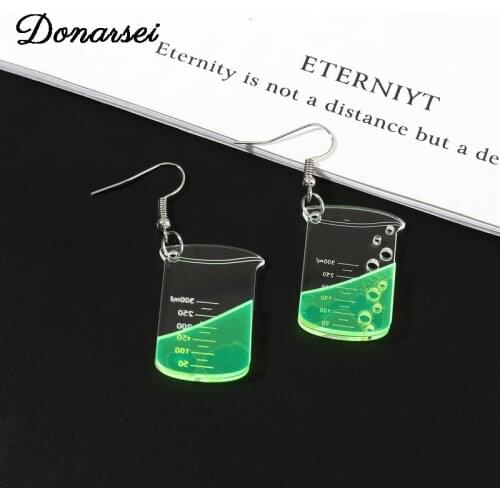 Donarsei Creative Transparent Beaker Acrylic Earrings For Women Novelty Chemistry Experiment Tool Drop Dangle Earrings