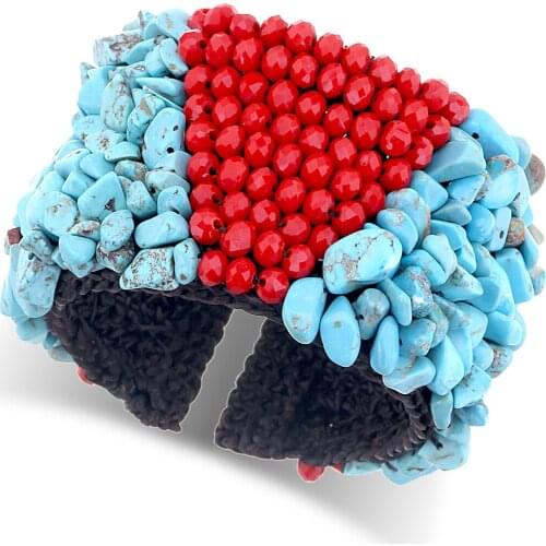 HAHA&TOTO Handmade Weaving Beaded Cuff Bracelet Bangle for Girls Women New Trendy Natural Stones Crystal Statement Bracelet