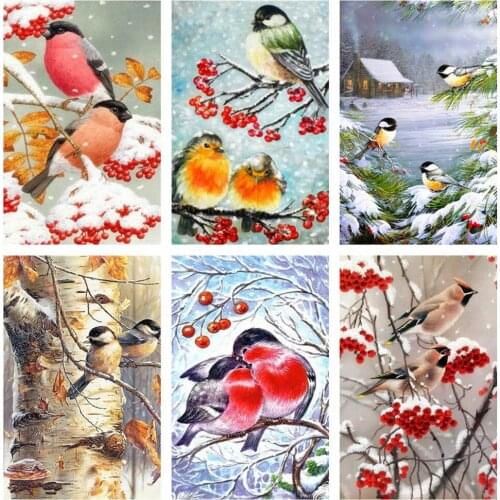 Huacan 5d Diamond Painting Bird Kits DIY Diamond Mosaic Sale Snow Pictures Of Rhinestones Handmade Gift