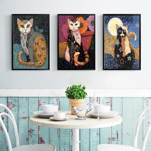 Gustav Klimt Oil Paintings Animal Cat Canvas Painting Posters and Prints Wall Art Picture Living Room Home Decoration Cuadros