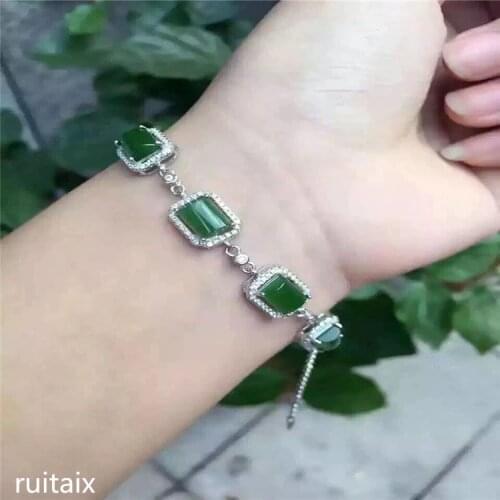 KJJEAXCMY fine jewelry 925 Pure silver inlay natural jasper bracelet rectangular type female jewelry