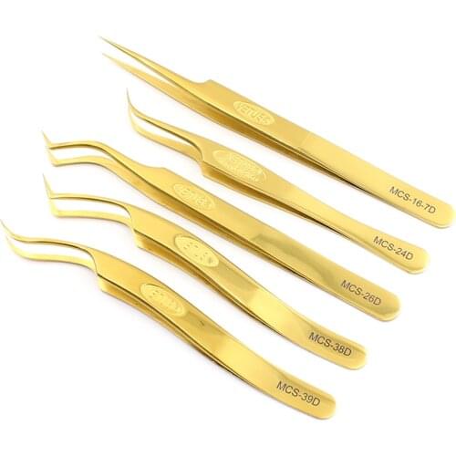 VETUS Tweezers Golden Steel Stamp Brand New Styles MCS D Series Premium Pincers for Eyelash Extension