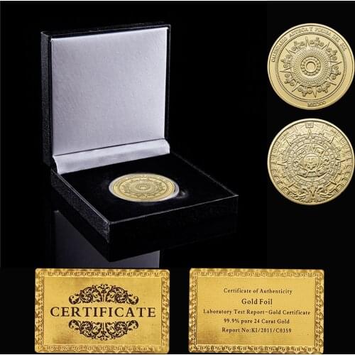 Mexico Mayan Culture Collectible Calendar Plated Coins Calender Prophecy Souvenir Gift W/ Luxury Box Display