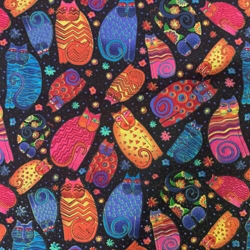 Beautiful Digital Printing Black bottom Color cats pattern 100% Cotton Fabric Sewing Material Children Fabric Diy Shirt Clothing