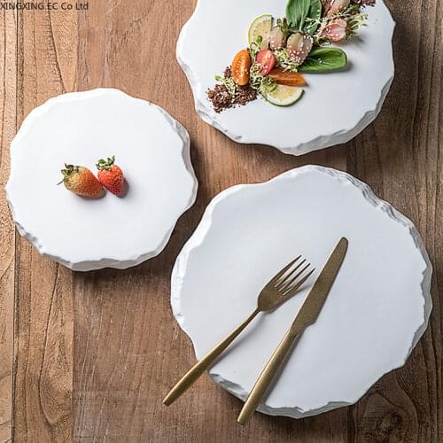 Creative Irregular Stone Ceramic Plate Western Steak Plate Dessert Plate Black and White Gold Shaped Tableware Dinner Plate