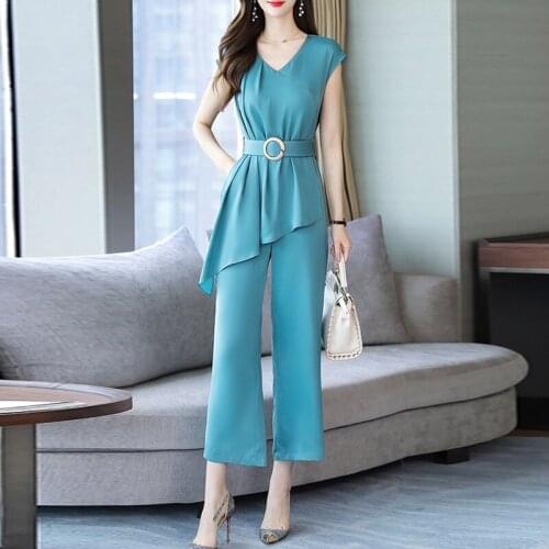 Summer Sexy Asymmetry Romper Women Elegant Puff Sleeveless High Waist Jumpsuit Female Loose Wide Leg Playsuits Fashion