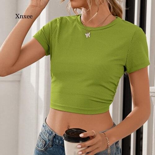 Summer Y2K Backless Lace Upt-Shirt Womens Knitted Cropped Tops Sexy Ladies Solid Backless Strappy Knitwear Fashion Clothing
