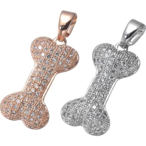 Copper Inlaid Zircon Cute Bone Puppy Dog Charm Necklace CZ Pendant No Chain Handmade DIY Trend Fashion Jewelry Make Accessories