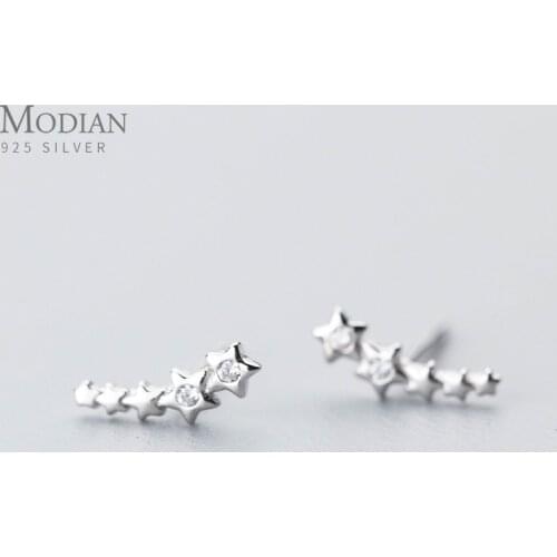 Modian New Sale Charm Starry Stars Clear CZ Stud Earrings for Women Wedding 925 Sterling Silver Statement Jewelry Brincos