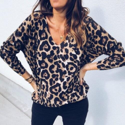 Fashion Womens Long Sleeve Leopard Blouse Shirts V Neck Ladies Casual Loose Shirt Summer Fall Blouses Tops Clothes