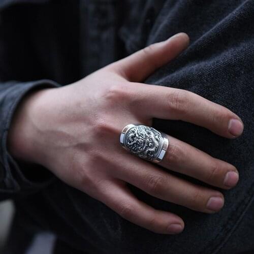 Tide mens totem dragon ring domineering retro old mens ring personality design style ring fashion punk