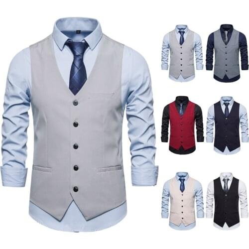Mens brand business new solid color vest wedding best man host European and American sizes vest dress vest men