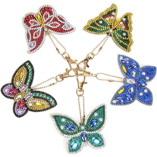 5pcs DIY Butterfly Full Drill Special Shaped Diamond Painting Keychain Gift Cross Stitch Embroidery Kit Bag Jewelry Decorations