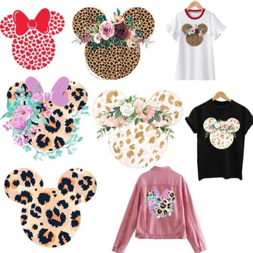 Leopard Print Flower Patch On Clothes Fashion Patch On Clothing DIY Thermal Stickers For T-Shirts Iron On Transfer Patch