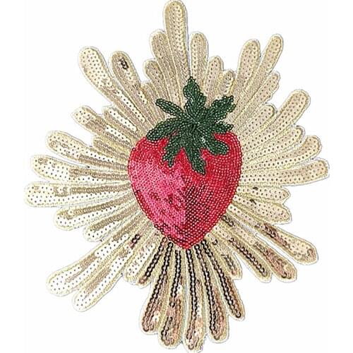 26CM Strawberry Patches For Clothing Golden Sequins Strange Things Sequined Patch Clothes Stickers Christmas Large Biker Badge
