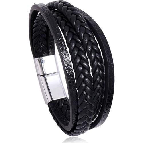 Modyle 2021 New Genuine Leather Bracelet For Men Hand Charm Jewelry Multilayer Punk Vintage Handmade Bracelet Wholesale