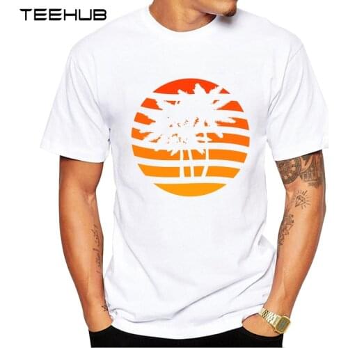 New Arrivals 2019 TEEHUB Cool Mens Fashion Palm Trees Grunge Sunset Design T-Shirt Short Sleeve O-neck Tops Hipster Tee