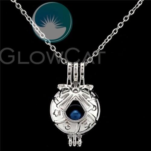 K1067 New Year Bowknot Beads Cage Perfume Diffuser Stone Pearl Cage Locket Necklace Pendants Kids Girl Gift