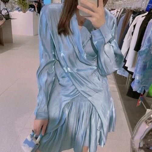 Solid Color New Slim Women Summer Asymmetrical Dress Female High Street Designed Casual Dress High Version Ladies Dresses ML195