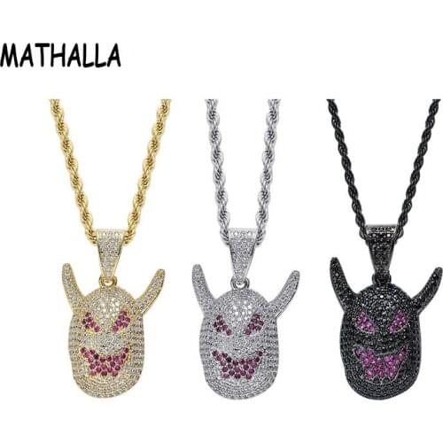 MATHALLA New Hip Hop Evil Demon Pendant Necklace Hip Hop Jewelry and Micro Inlay CZ Stone Necklace Glittering Mens Accessories