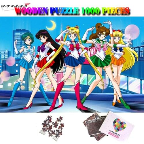 MOMEMO Sailor Moon Puzzle 1000 Pieces Wooden Jigsaw Puzzle Adults 1000 Pieces Puzzle Anime Cartoon Relax Brain Puzzles Games Toy
