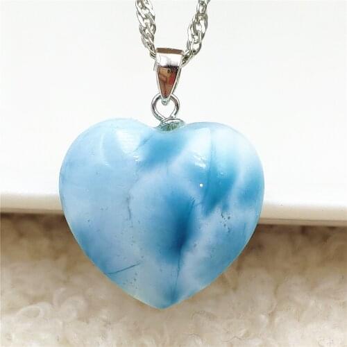 Genuine Natural Blue Larimar Heart Pendant 19x17x8mm For Women Men Water Pattern Crystal Love Necklace From Dominia AAAAA