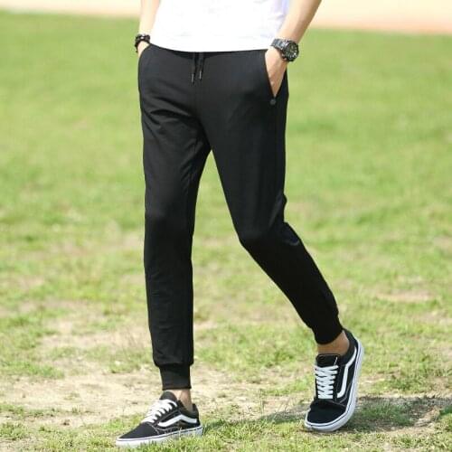 Casual solid color mens casual slim-fit sports pants mens gym cotton slim-fit jogging sports casual pants trousers