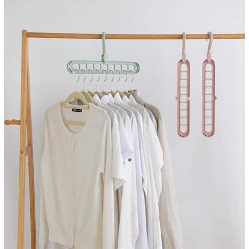 2021 Factory Outlet Clearance! 9-hole Clothes hanger organizer Space Saving Hanger multi-function folding hangers drying Racks