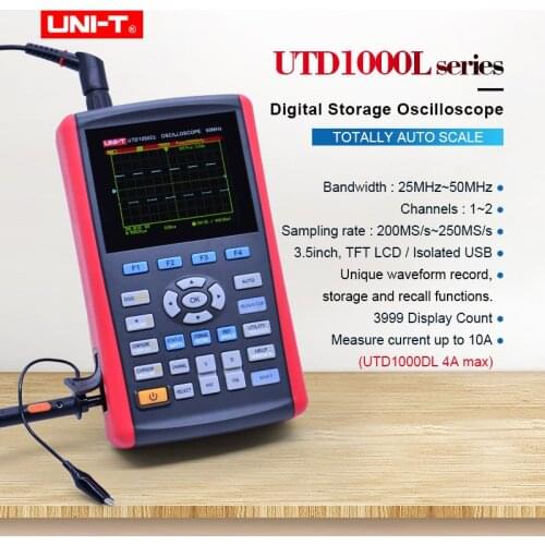 Handheld Digital Storage Oscilloscopes UNI-T UTD1025DL Sampling rate 250MS/s Bandwidth 25MHz AC DC voltmeter Ammeter multimeter