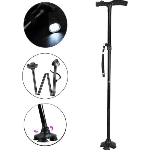 LED Lights Folding Walking Stick Ajustable Hiking Canes Lightweight Telescopic Trekking Poles for Elderly Unisex Rubber Tip