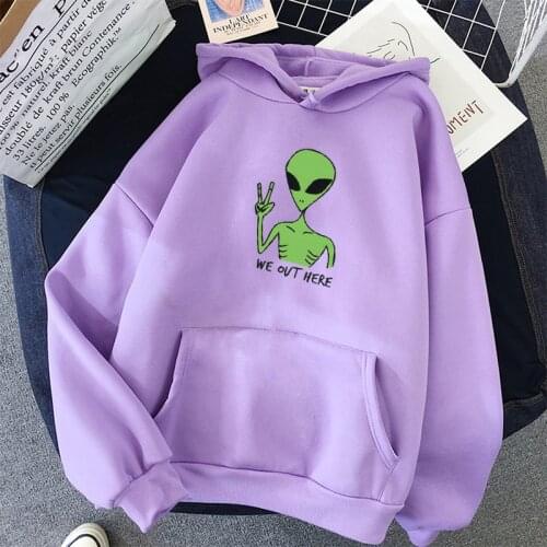Alien WE OUT HERE Print oversized Sweatshirt Women Kawaii Hoodies clothes Hoody Itself Full Sleeve harajuku korean style tops
