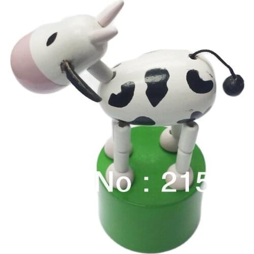 1 Pc Traditional Wooden Push Base Cow Puppet Baby Kids Toy Birthday Party Favor Educational School Halloween Christmas Game Gift