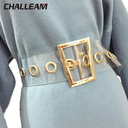 Ladies transparent wide belt luxury fashion trapezoidal gold metal buckle sweater jeans women skirt belt accessories D40