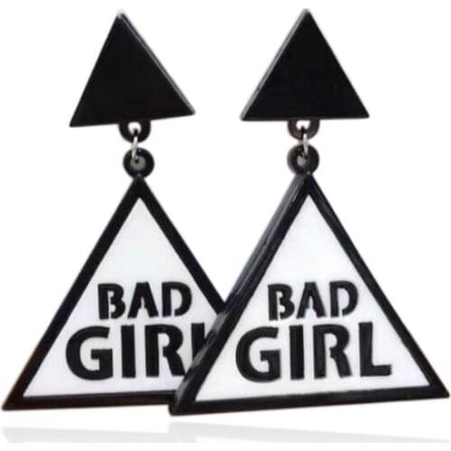 Girls Hiphop triangular Acrylic Drop earrings Letter "BAD GIRL" Traitorous earrings For Women Fashion Unique Jewelry E18043