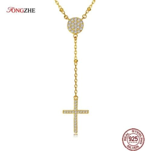 TONGZHE 100% 925 Sterling Silver Necklaces For Women Trendy White Rose Gold Color Cross Evil Eye Turkish Fine Jewelry KLTN062-1
