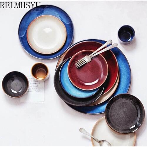 1PC RELMHSYU Nordic Style Ceramic Salad Round Shallow Flat Dinner Plate RestaurantSteak Breakfast Household Tableware