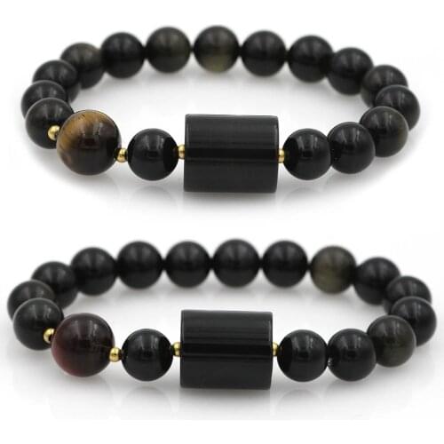 10mm Obsidian ONyx atrual Stone Beads Bracelets&Bangles Stainless Steel Tiger Eye Beads Men Bracelet Pulseras Hombres