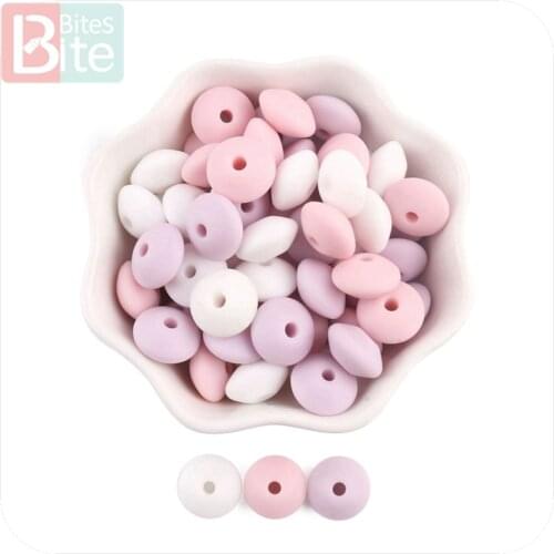 Bite Bites 200pc 12mm Silicone Bead Abacus Lentils SoftBPA Free Food Grade Material DIY Crafts Baby Teeething Beads Baby Teether