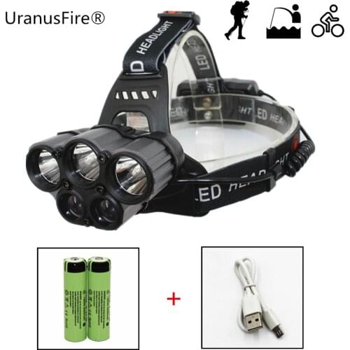 3800 lumens 5 LED USB headlamp 3*T6+2*Q5 headlight LED head lamp camp hike emergency light night fishing lantern