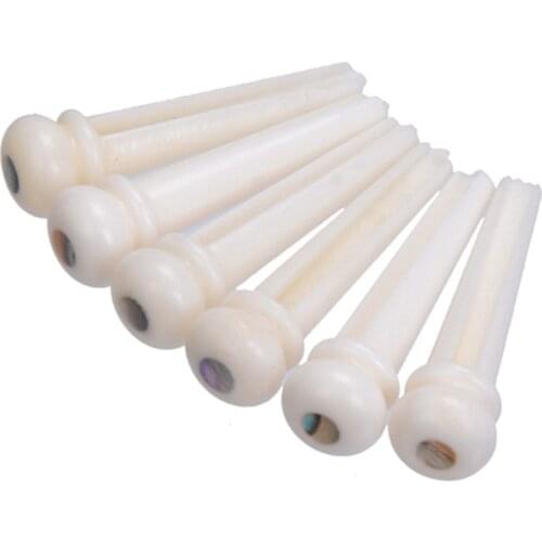 6Pcs Real Pure Bone Material Acoustic Guitar Bridge Pins With Pearl Shell Dot