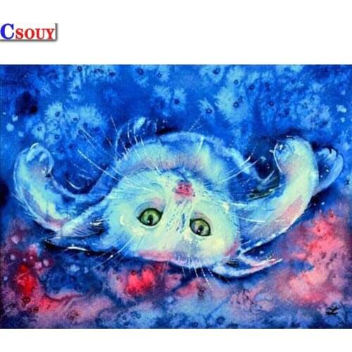 Animals Diy Diamond Embroidery Blue Cat Diamond Mosaic Drawing Full Square Round Drill Diamond Painting Cross Stitch Home Decor