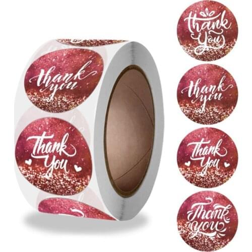 Glitter Pink Thank You Stickers Round Labels Stickers Roll For Wedding Jewelry Box Festival Envelope Supplies Decoration Sticker