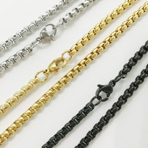 3mm Width Fashion Jewelry Stainless Steel Silver Color/Gold/Black Box Link Chain Mens Womens Necklace Or Bracelet 7-40" New Gift