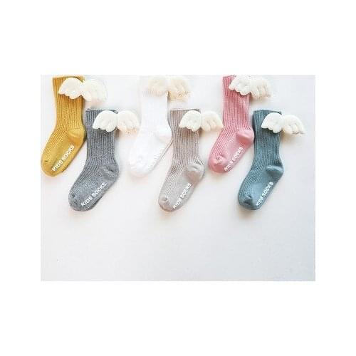 Baby Kids Socks Angel Wing Child Long Knee Sock For Girls Child Vertical Stripedr Hose Candy Color Toddler Sock For 0-5Y