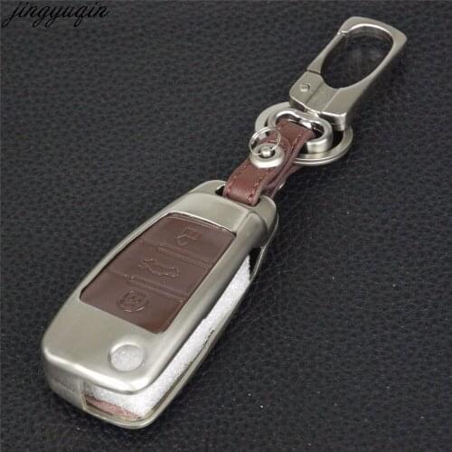 Jingyuqin Remote 3 Buttons Zinc Alloy+Leather Key Cover Case For Audi A4L-A6L-Q5-A3-A8-A5-A7-S5-S6-S7 Key Chain One Set